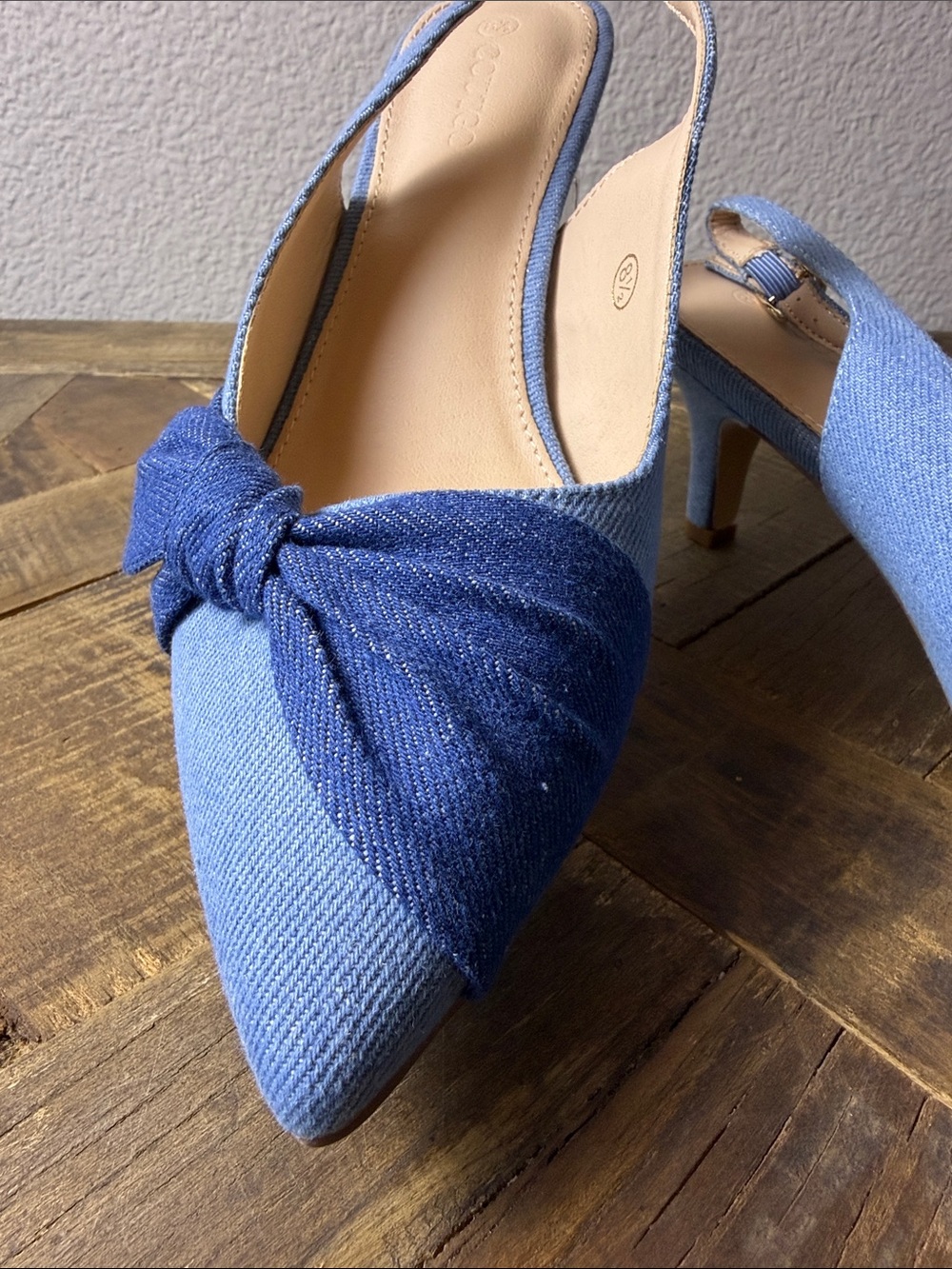Size 8.5 Coutgo Denim Knot Slingback Heels in Blue - Women - Picture 6 of 10